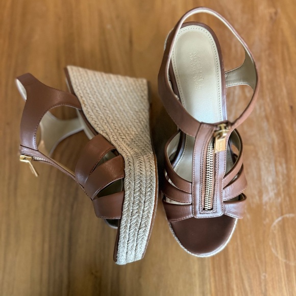 Michael Kors Roslyn Wedge Sandal In Luggage Brown - Picture 1 of 8